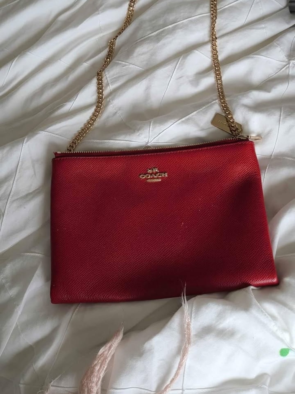 Coach Red Leather Mini Crossbody with Gold Chain